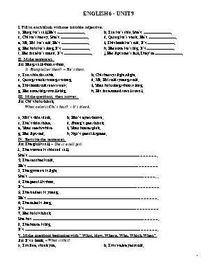 Bài tập ôn tập môn Tiếng Anh Lớp 6 - Unit 9+10+11